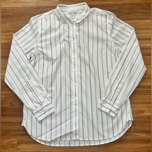 Garnet Hill Long Sleeve Button Down Shirt White light mauve stripes Size 6